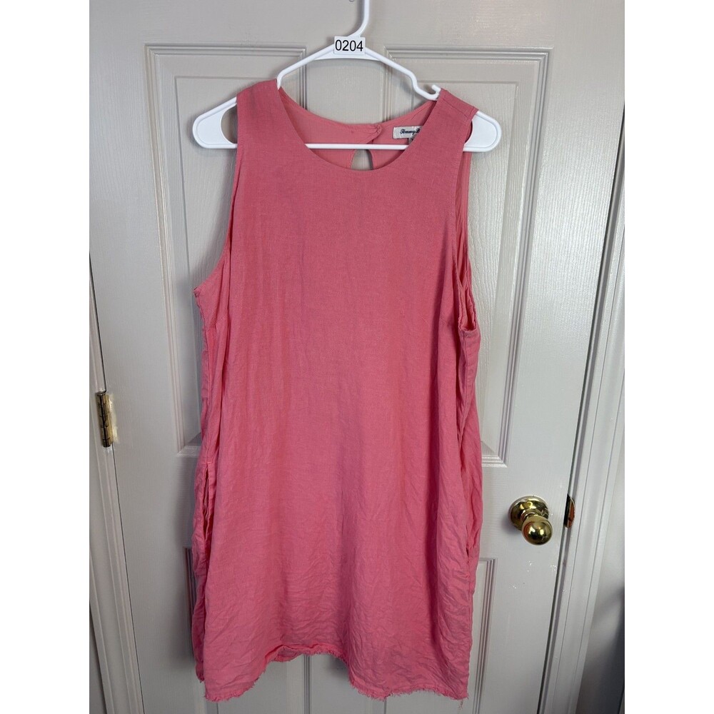 Tommy Bahama 100% Linen Sleeveless Frayed Pink Beachy Dress Knee Length XL 204 - Picture 6 of 6